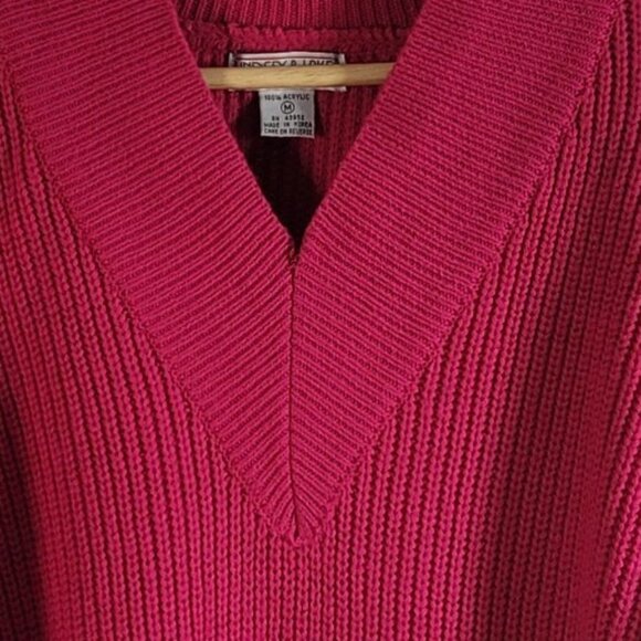 Lindsey Blake Chunky Knit Sweater Pink Med Long Sleeve V Neck Shoulder Pads VTG - Picture 6 of 6